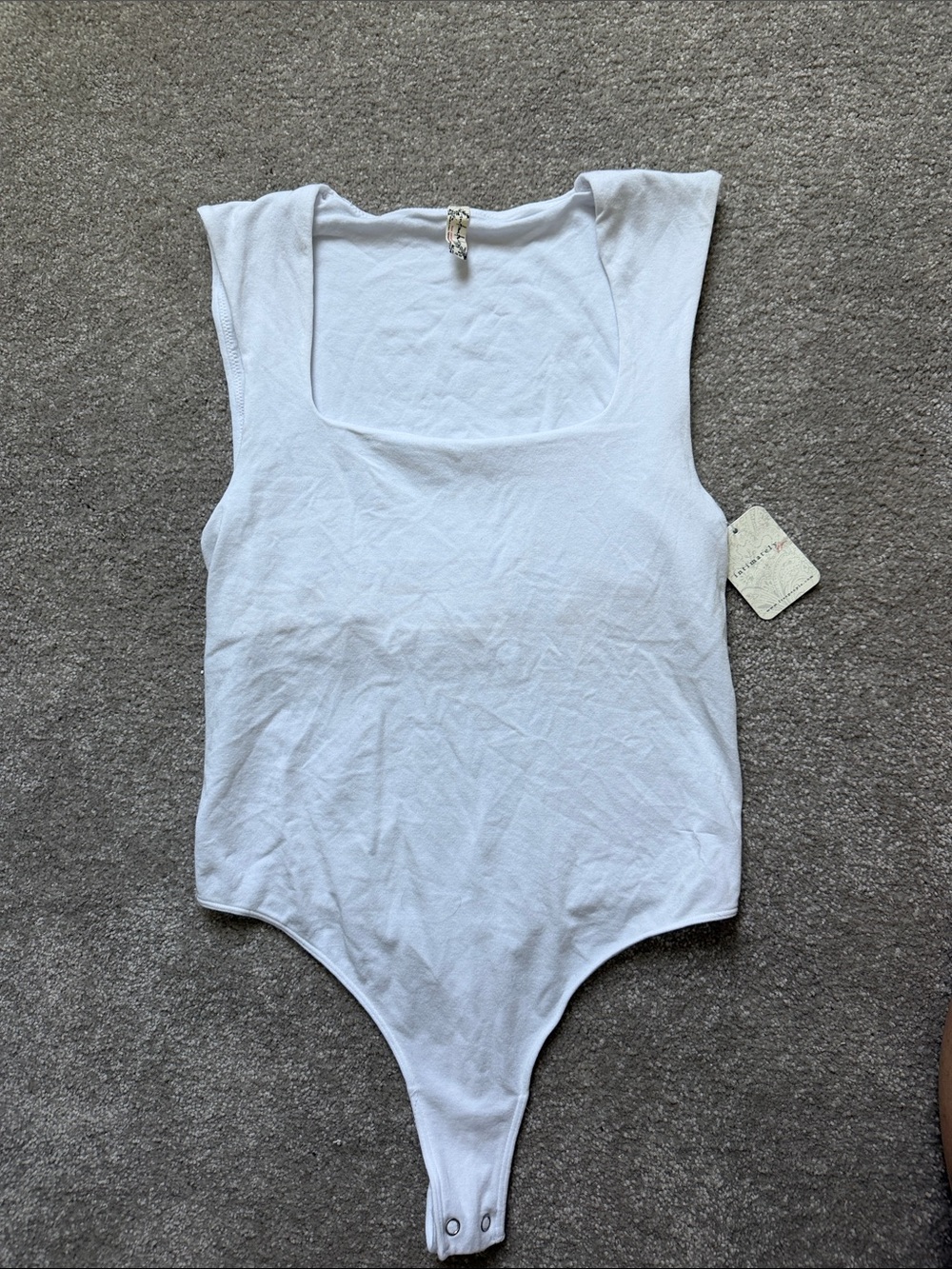 Free People White Square-Neck Sleeveless Ribbed Bodysuit - thong size  XS/S NWT